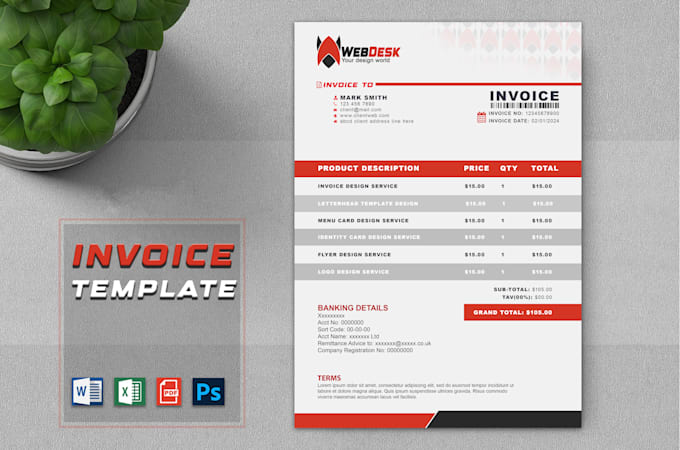 Gig Preview - Design professional invoice template word, excel and PDF