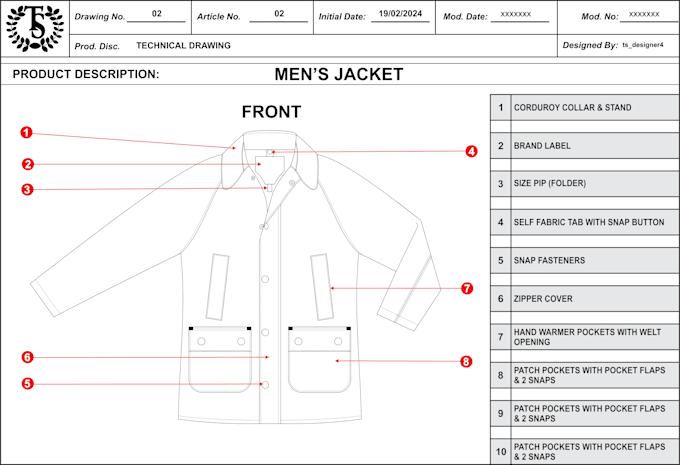 Gig Preview - Create tech pack and flat sketch for clothing brand