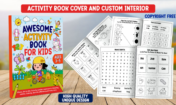 Gig Preview - Design custom kids activity book, coloring book and tracing workbook for kdp