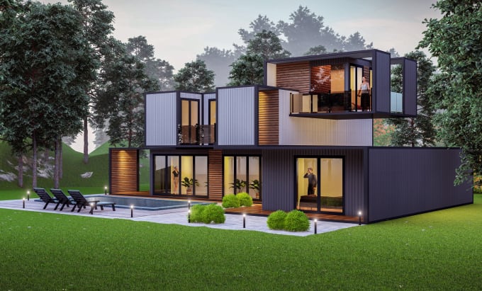 Gig Preview - Plan shipping container home design, 3d container house apartment architecture