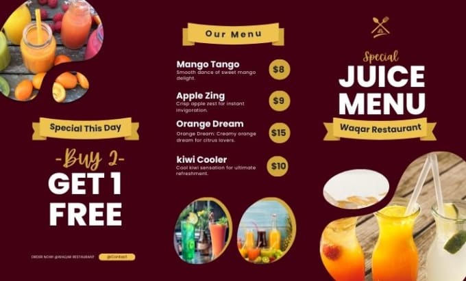 Gig Preview - Design juice menu bar or smoothies shop menu