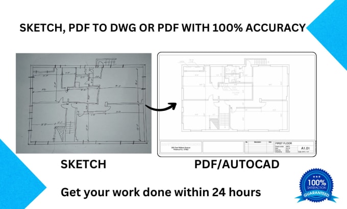 Gig Preview - Convert pdf or sketch to autocad dwg rapidly