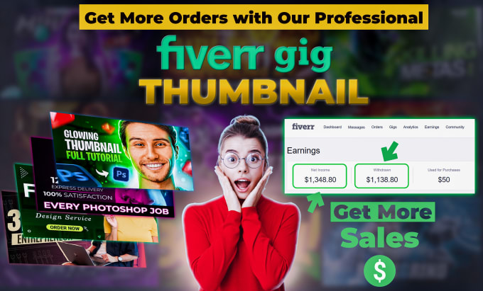 Gig Preview - Create clickbait fiverr gigs thumbnails to drive more orders