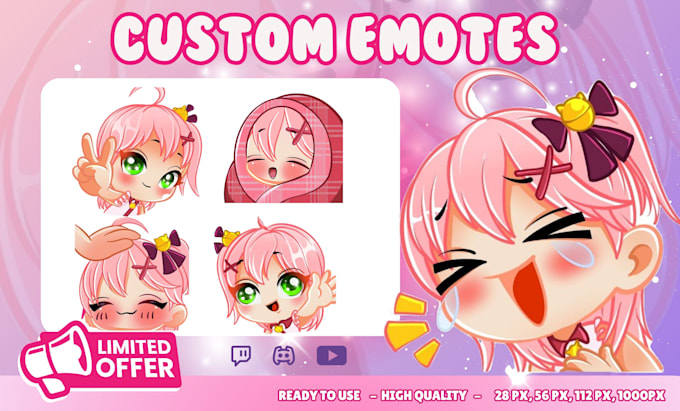 Gig Preview - Create custom cute emotes for twitch, discord, vtuber in 24h delivery