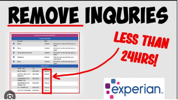 Gig Preview - Remove experian inquiries within 6 hours