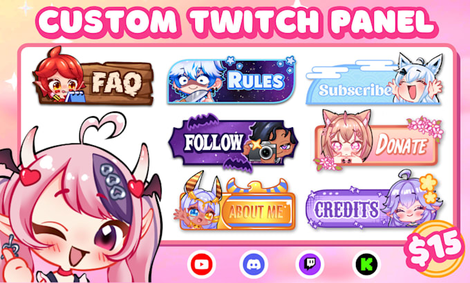 Gig Preview - Draw twitch panel, emotes and banner for vtuber and stream