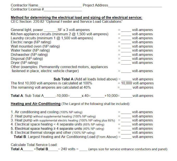 Gig Preview - Do load calculations standard method optional method nec