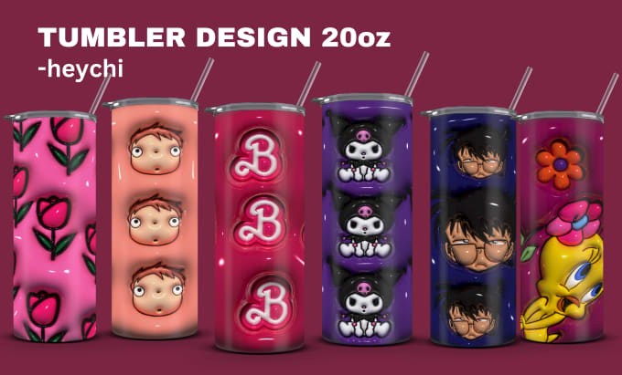 Gig Preview - Create trendy cartoon 20oz tumbler design for your business