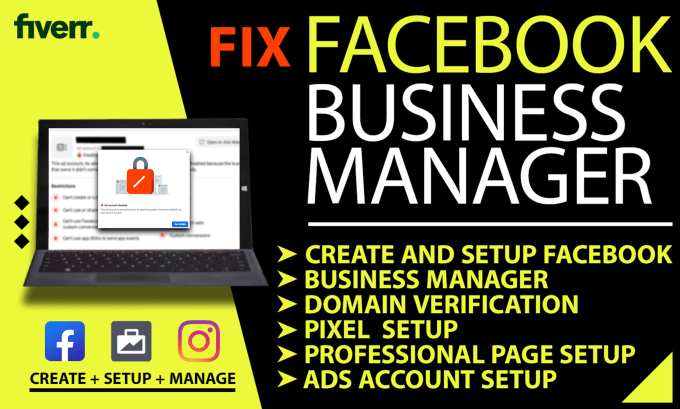 Gig Preview - Fix or setup facebook business manager with ads account and any issue