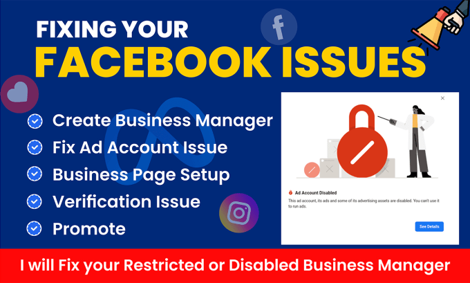 Gig Preview - Fix and setup facebook business manager, ad account