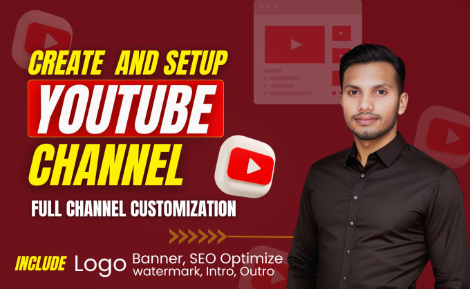 Gig Preview - Do youtube channel create and setup with logo, banner, intro, outro, and seo