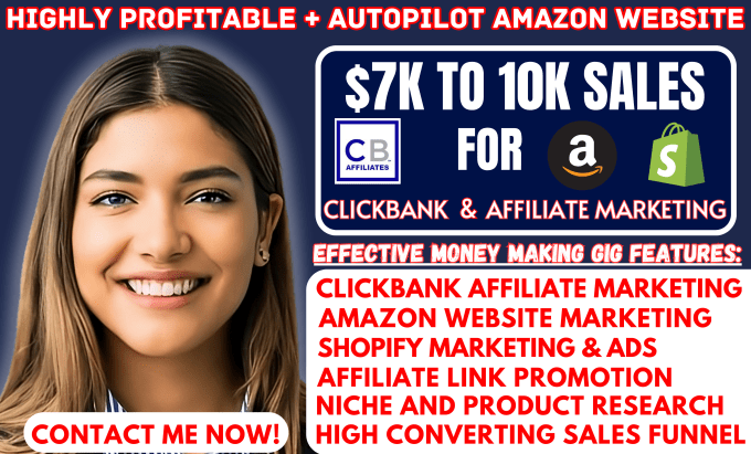 Gig Preview - Do autopilot amazon website, shopify affiliate marketing clickbank sales funnel