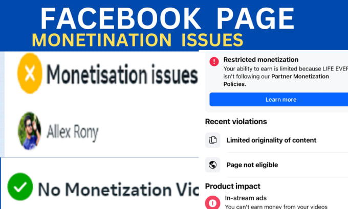 Gig Preview - Facebook page monetization  issues remove in 24 hours