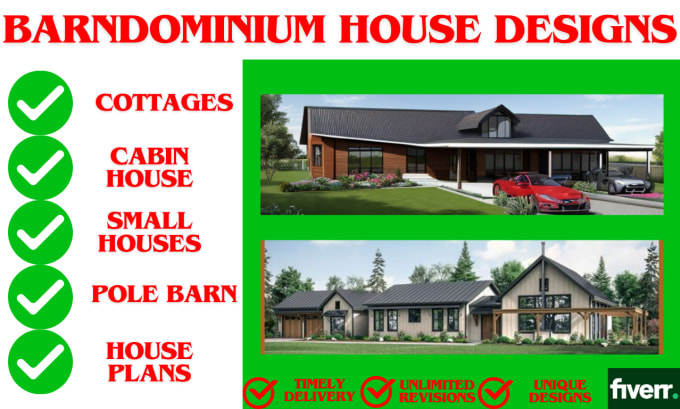 Gig Preview - Design barndominium and pole barn house plans and renderings