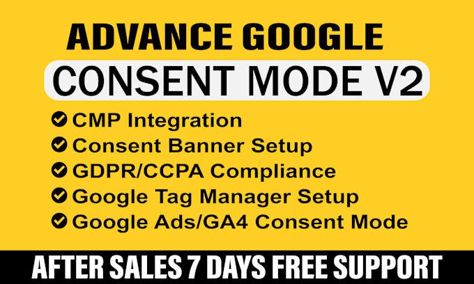 Gig Preview - Setup google consent mode v2, cookie consent banner, cookie consent v2 by GTM