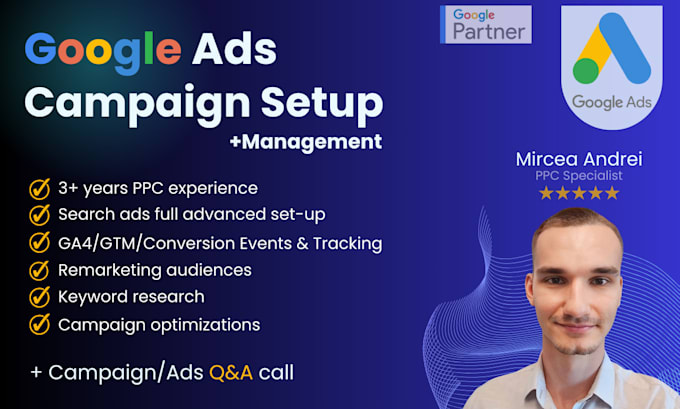 Gig Preview - Setup google ads ppc campaigns full tracking and campaign management