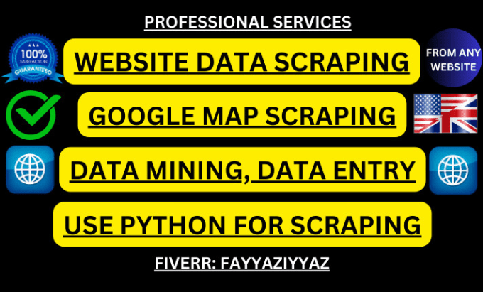 Gig Preview - Do website data scraping, google maps scraping, python web scraping, data mining