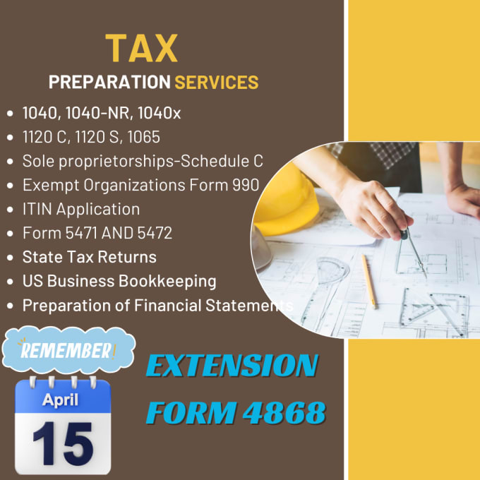 Gig Preview - E file extension forms 4868, 7004,  8868 for personal, llc and corporation tax