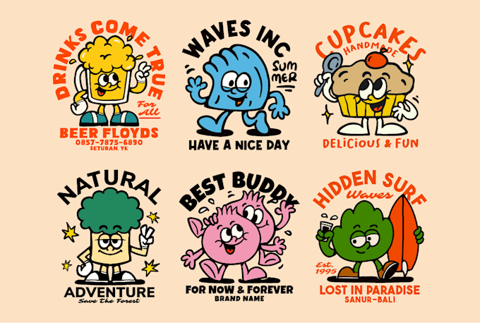 Gig Preview - Illustrate a cute retro vintage mascot cartoon characters