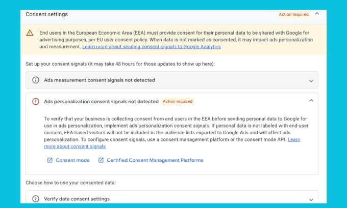 Gig Preview - Help with google cookie consent v2 advance setup