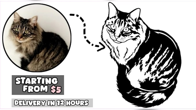 Gig Preview - Draw your cat, dog and any pet animal line art, stencil art in 12 hours