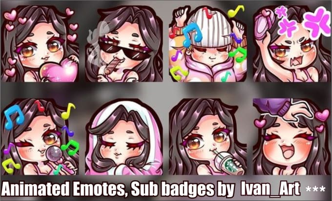 Gig Preview - Do custom cute chibi emotes or sub badges for twitch, youtube, discord streamer