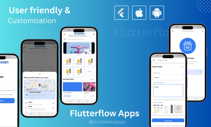 Gig Preview - Do flutter flow mobile app development, ios android no code