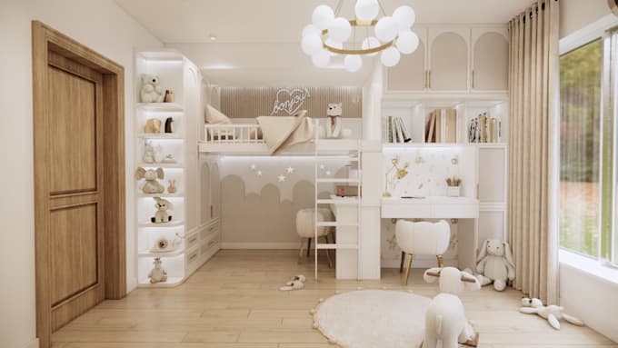 Gig Preview - 3d rendering interior design kids bedroom montessori toddler room nursery ikea