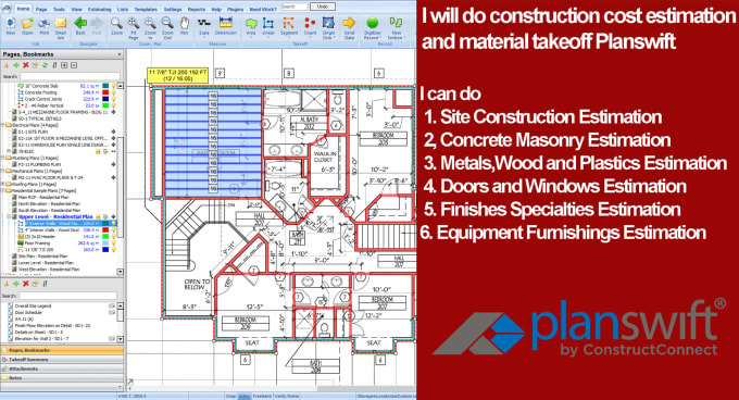 Gig Preview - Do construction cost estimation and material takeoff on planswift