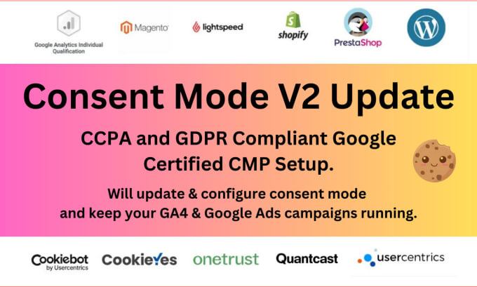 Gig Preview - Setup google consent mode v2, cookie consent implementation with GTM, gdpr, ccpa