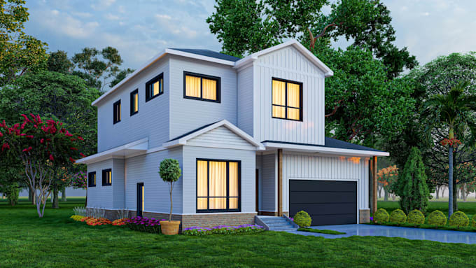 Gig Preview - Visualize the 3d exterior architectural rendering of house facade