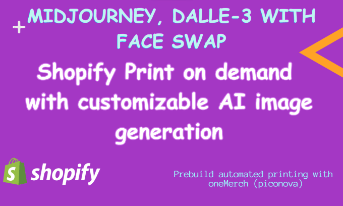 Gig Preview - Create shopify with midjourney, dalle3 with faceswap print on demand