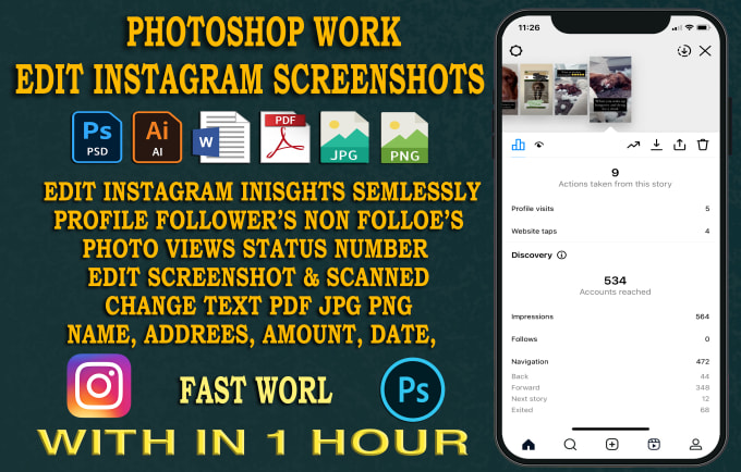 Gig Preview - Edit screenshot instagram insights seamlessly photoshop work