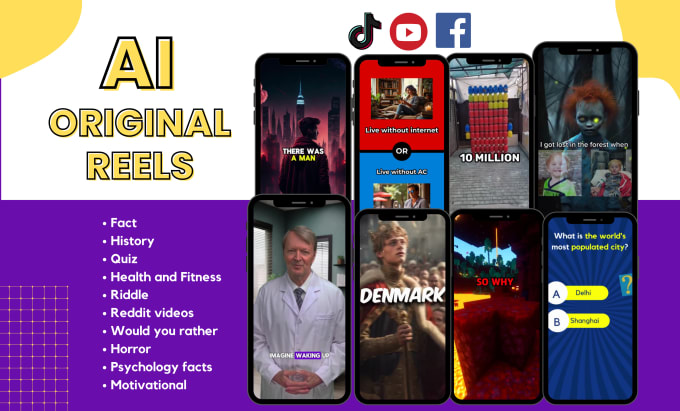 Gig Preview - Create viral ai reels  for tiktok creativity program, youtube shorts, instagram