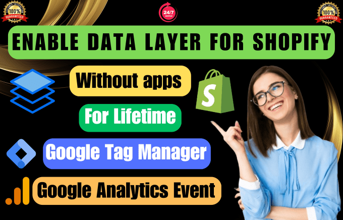 Gig Preview - Setup data layer for lifetime on shopify store without app using GTM for free