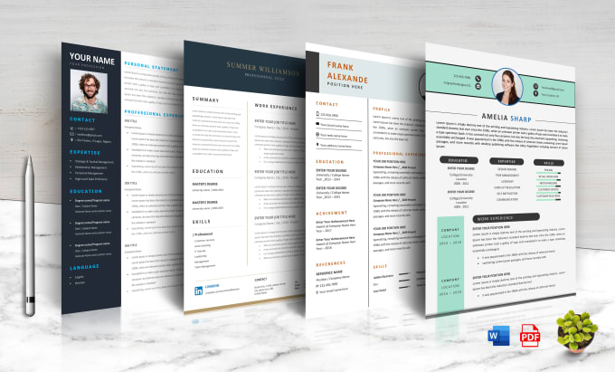 Gig Preview - Professional resume design with matching cover letter in word