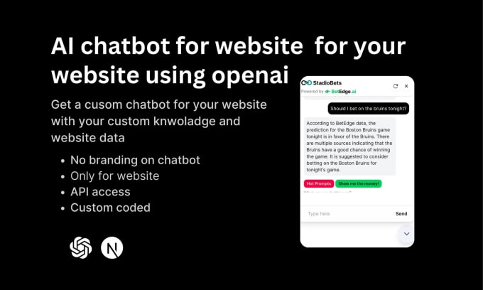 Gig Preview - Make ai chatbot for website and chatgpt chatbot for your website using openai