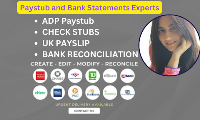 Gig Preview - Do paystub, adp paystub, check stub, bank reconciliation, payslip