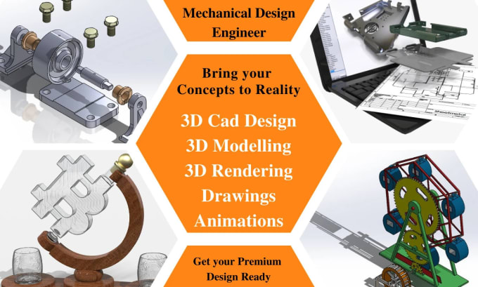 Gig Preview - Mechanical engineering 3d cad modeling, 3d drawing, 3d rendering, product design