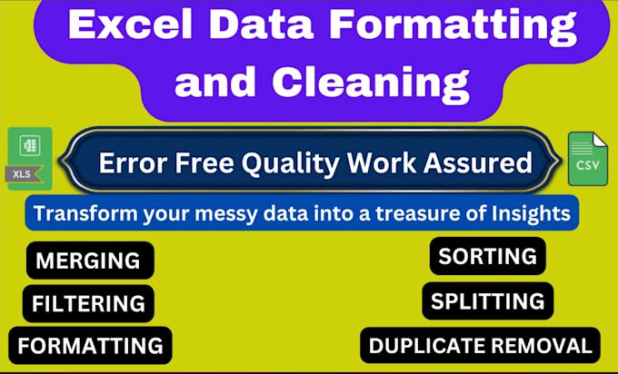 Gig Preview - Clean, merge, organize and format CSV and excel data