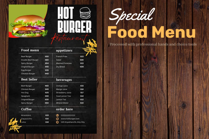 Gig Preview - Design restaurant menu and food menu for you in 7hrs