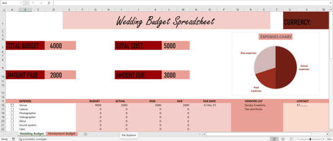 Gig Preview - Provide a personal wedding planner spreadsheet, in excel