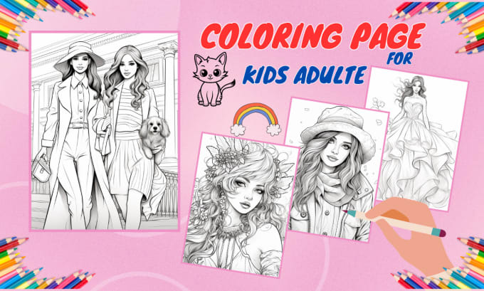 Gig Preview - Draw cute girl coloring book pages for kids and adulte