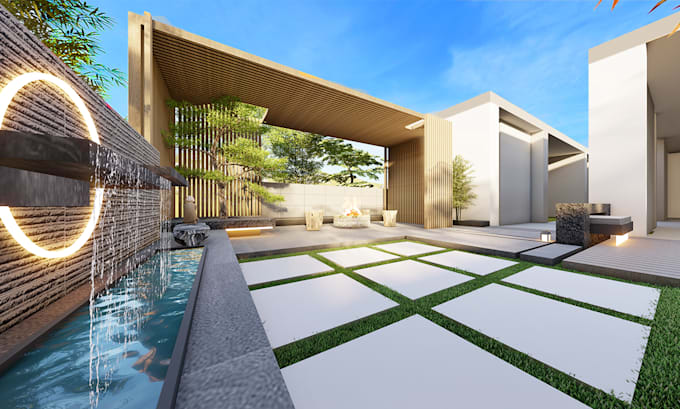 Gig Preview - Do backyard landscape design, pool, patio, garden, deck as landscape architect