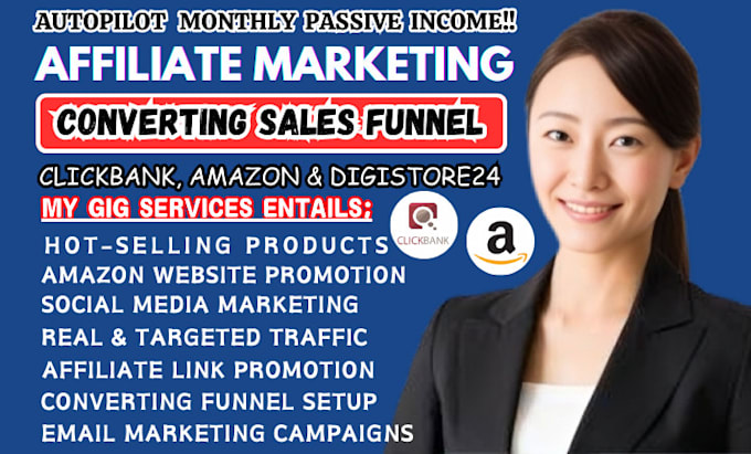 Gig Preview - Setup clickbank affiliate marketing sales funnel amazon website