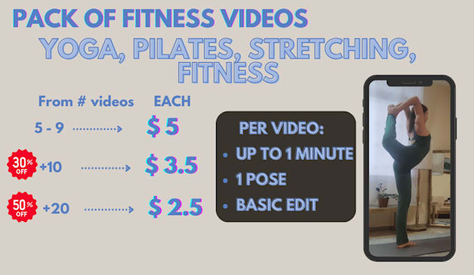 Gig Preview - Film video packs of stretching, yoga, pilates, on phone