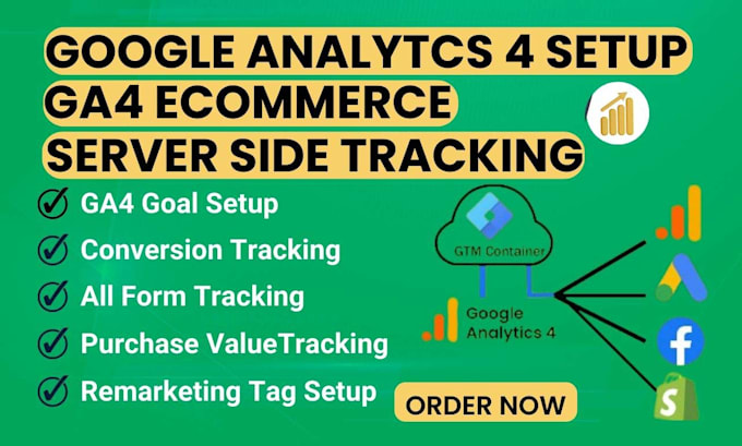 Gig Preview - Do google analytics 4 setup,ga4 ecommerce server side tracking via GTM