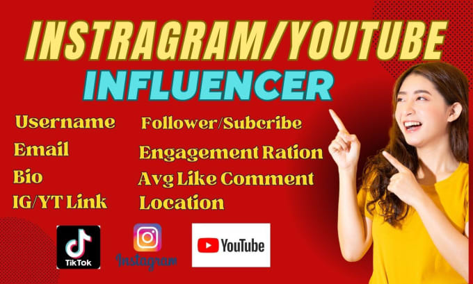 Gig Preview - Do find instagram and youtube influencers for your niche