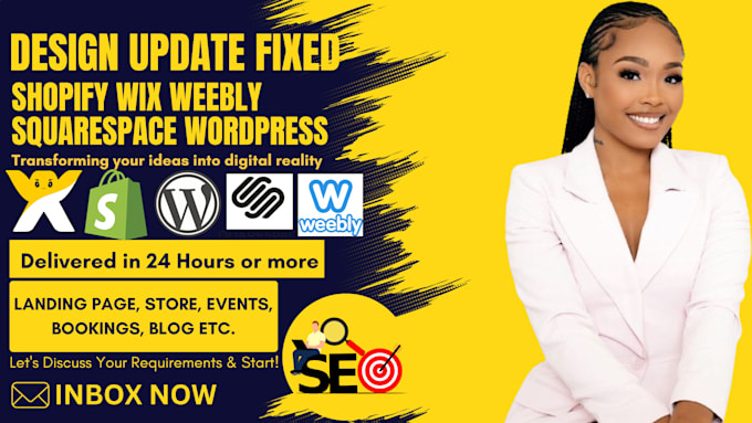 Gig Preview - Design, revamp, update and develop wix, shopify and wordpress, weebly, free SEO