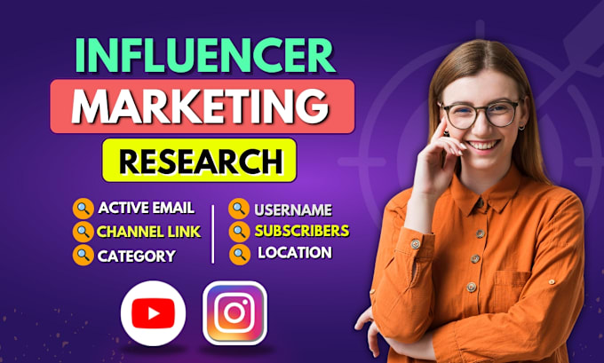 Gig Preview - Find instagram and youtube influencer email list